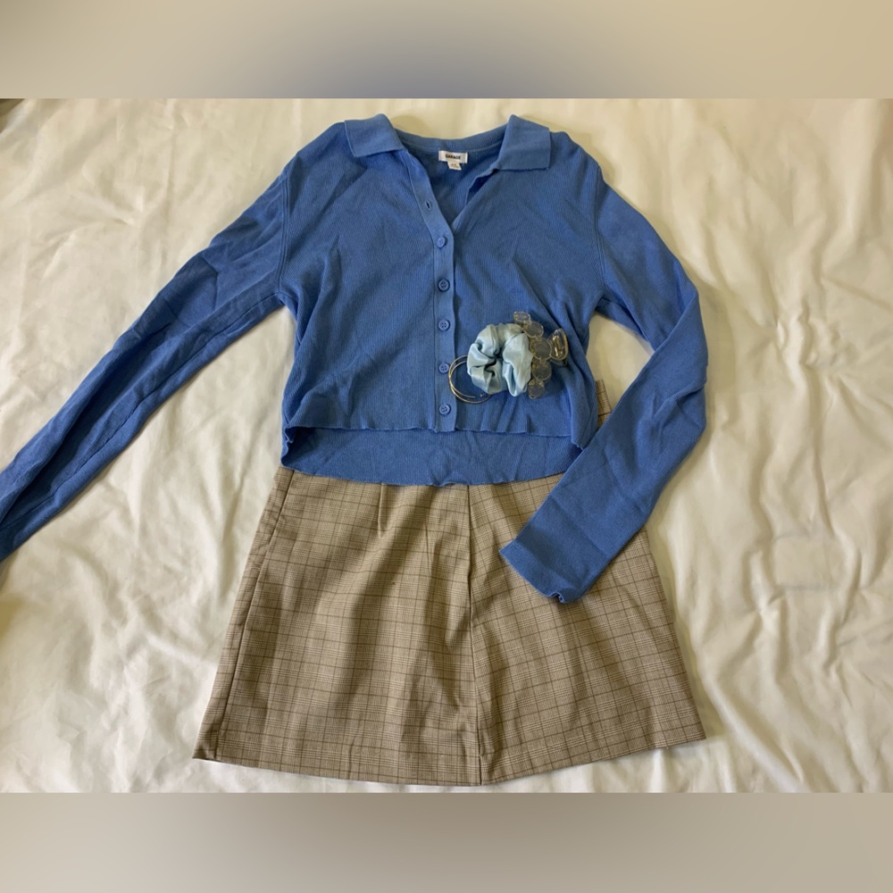 Aerie cropped blue knit Henley long sleeve